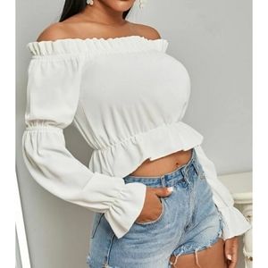 White Crop Off Shoulder Blouse